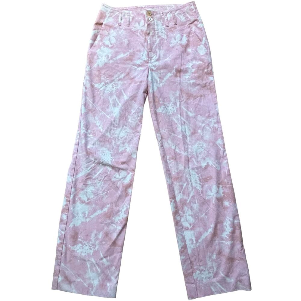 Anthropologie Jamie Trousers Women's 4 Pink White Tie Dye Flat Front 28x32 - Picture 3 of 10